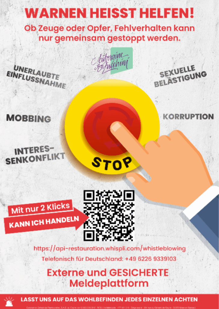 Illustration zum Hinweisgebersystem mit Stop-Button gegen Fehlverhalten wie Mobbing, Korruption und sexuelle Belästigung